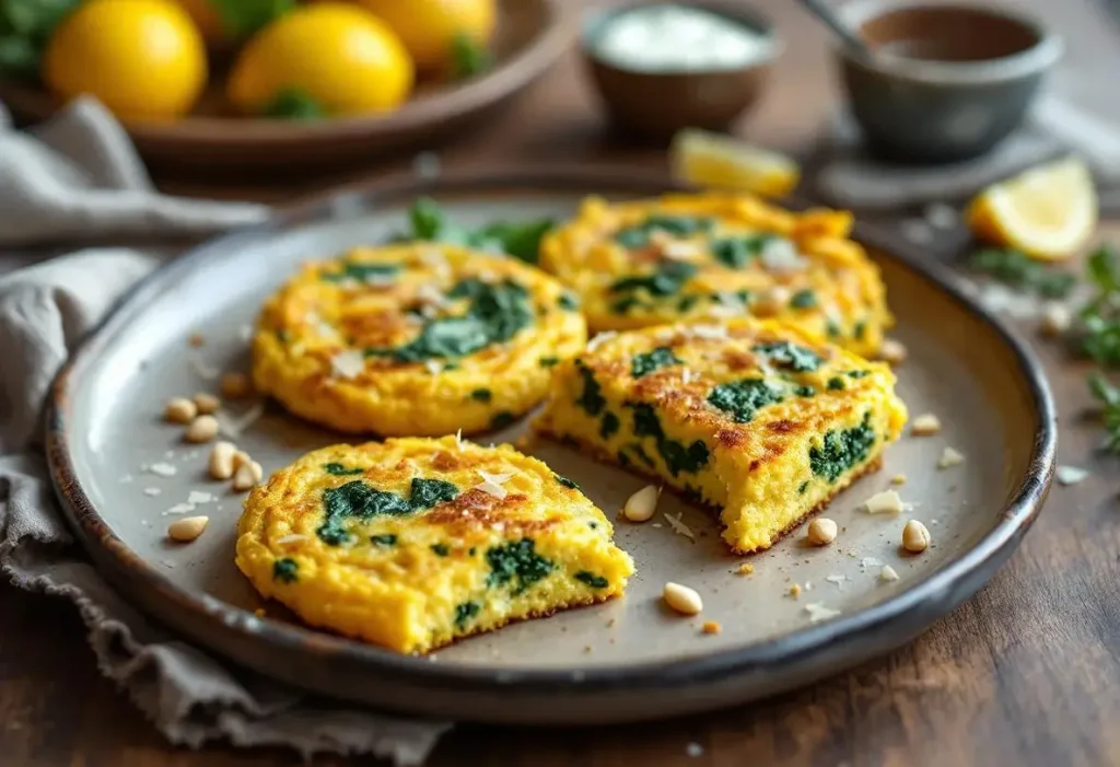 La polenta se prépare aussi en galettes aux légumes et au fromage !