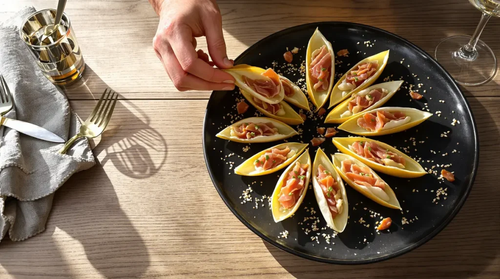 Petites barquettes d’endive au jambon : l’apéritif ultra express prêt en 10 minutes